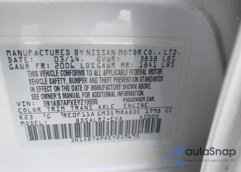 2014 Nissan Sentra Sr from USA, damaged, VIN 3N1AB7APXEY219695